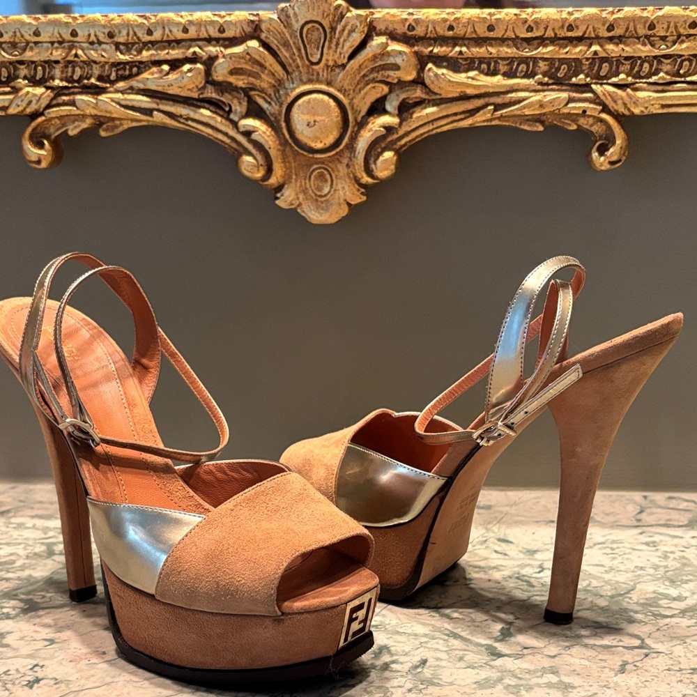 Fendi Metallic Gold and Tan Heels